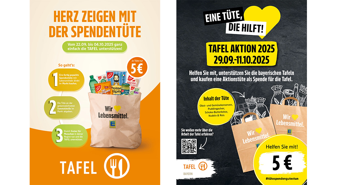 Edeka-Tütenaktion 2025 - erstmals in ganz Bayern. Grafiken: Edeka, Collage: Tafel Bayern.