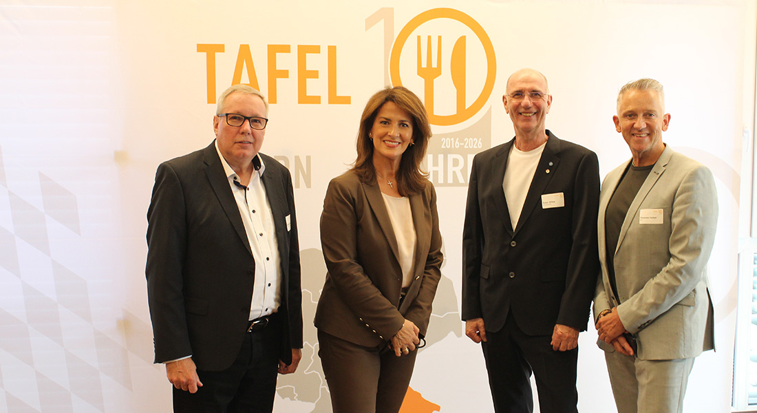 10 Jahre Tafel Bayern mit v.l.n.r. Andreas Steppuhn, Vorsitzender Tafel Deutschland, Michaela Kaniber, Bayerische Staatsministerin für Ernährung, Landwirtschaft, Forsten und Tourismus, Peter Zilles, Vorsitzender Tafel Bayern und Thomas Huber, Mitglied des bayerischen Landtags. Foto: Susanne Monz
